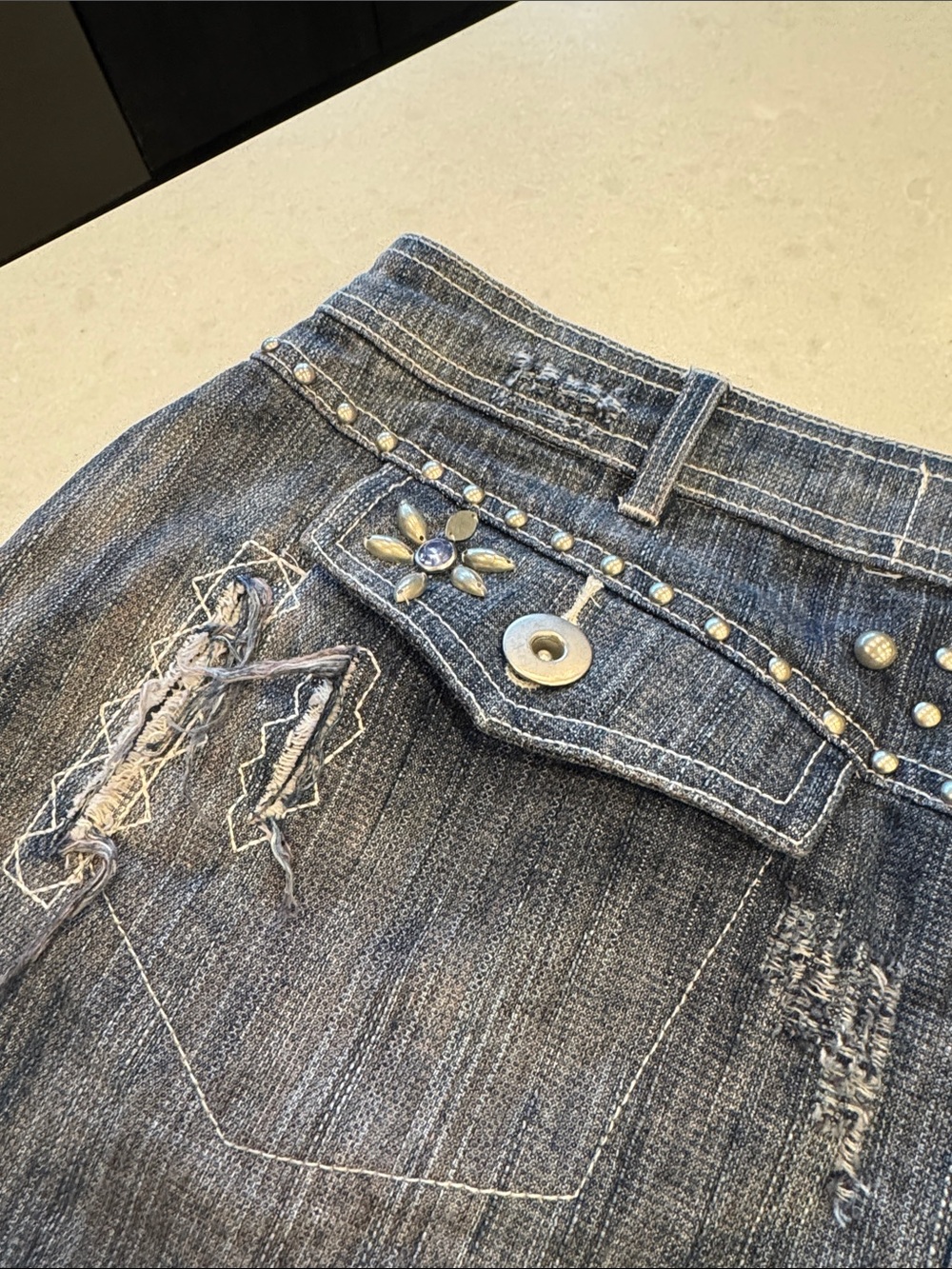 Double D Ranch Blue Denim Mini Skirt with Studs & Embroidery - Picture 11 of 11